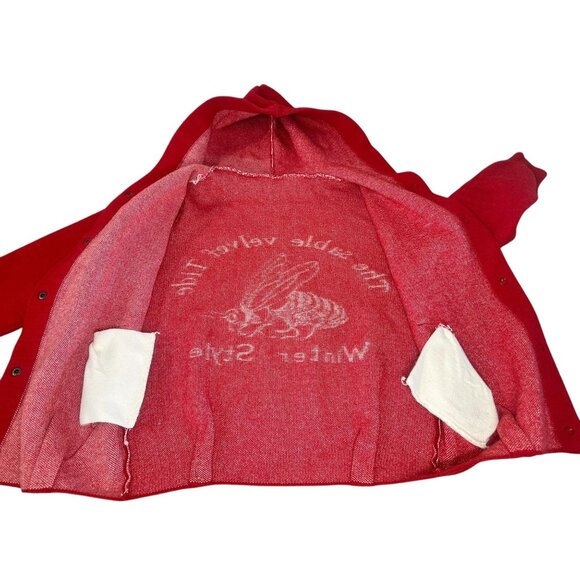 Rare 60s 70s Sweater Hoodie Japanese Style Red Size M/L Handmade Snap Button - Picture 4 of 16